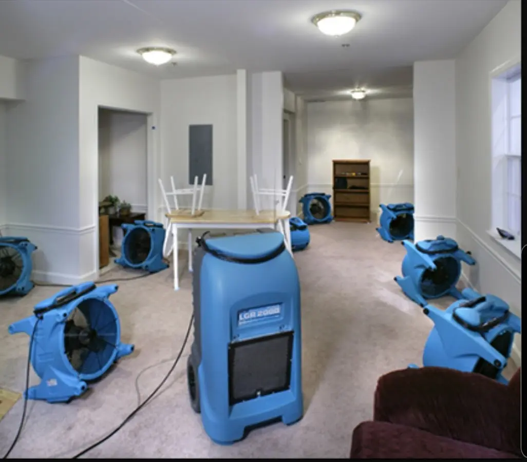 Air movers and dehumidifier setup for Water Extraction & Removal in Chesapeake